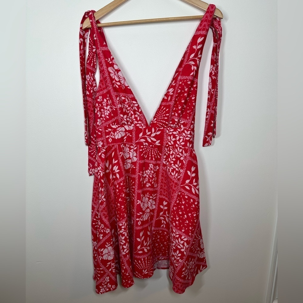 House of Harlow Red &‎ White Linen Blend Dress Small
